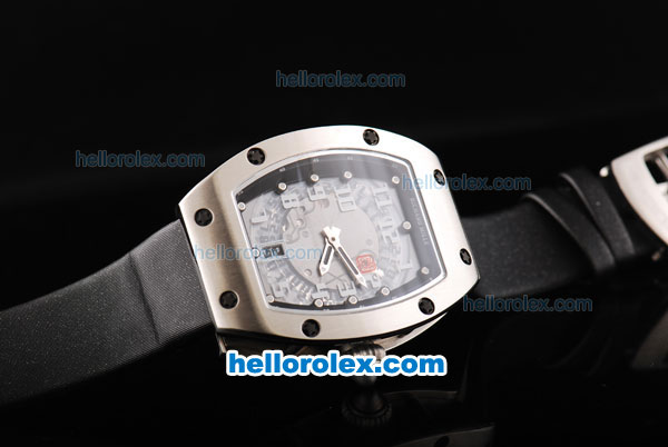 Richard Mille RM007 Silver Case with White Number Markers and Black Leather Strap - Click Image to Close